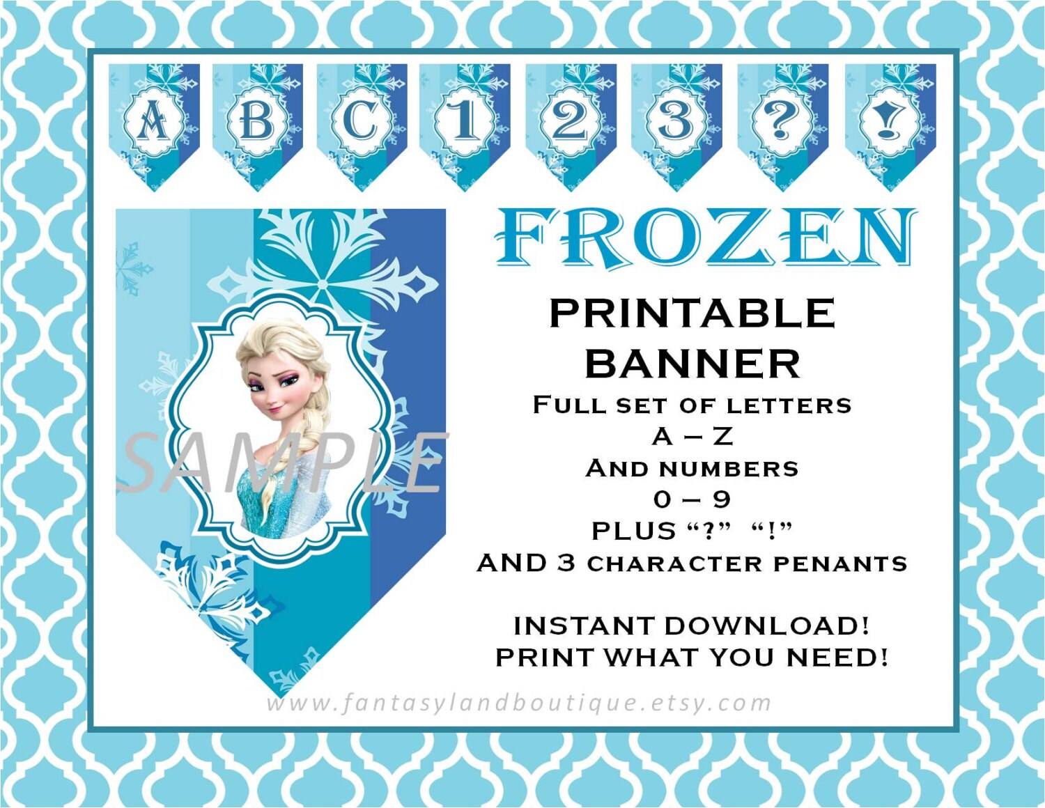 frozen banner a to z and numbers printable party decorations