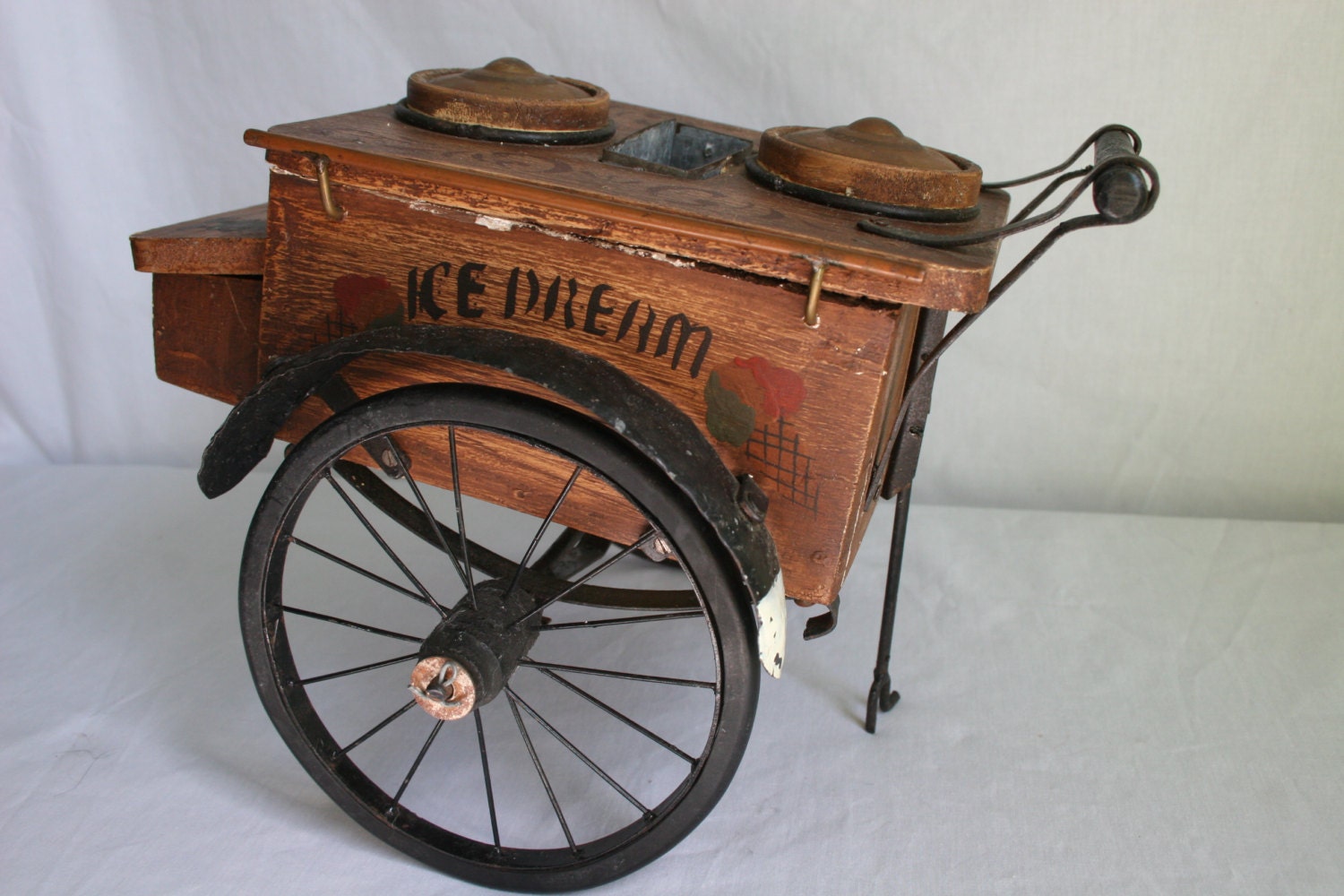 Vintage Ice  Cream  Cart  Wooden  Wagon Metal Wheels Handmade