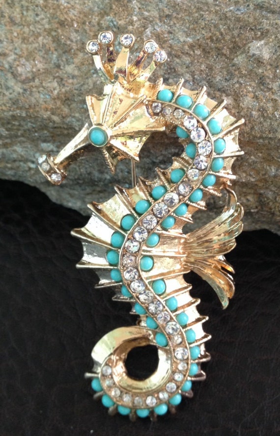 Large Seahorse Brooch gold tone detailed piece by PassingTides