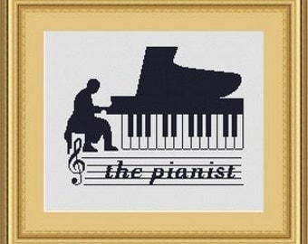 THE PIANIST/ pianiste point de croix -Counted cross stitch pattern /grille point de croix,Cross Stitch PDF, Instant download , free shipping