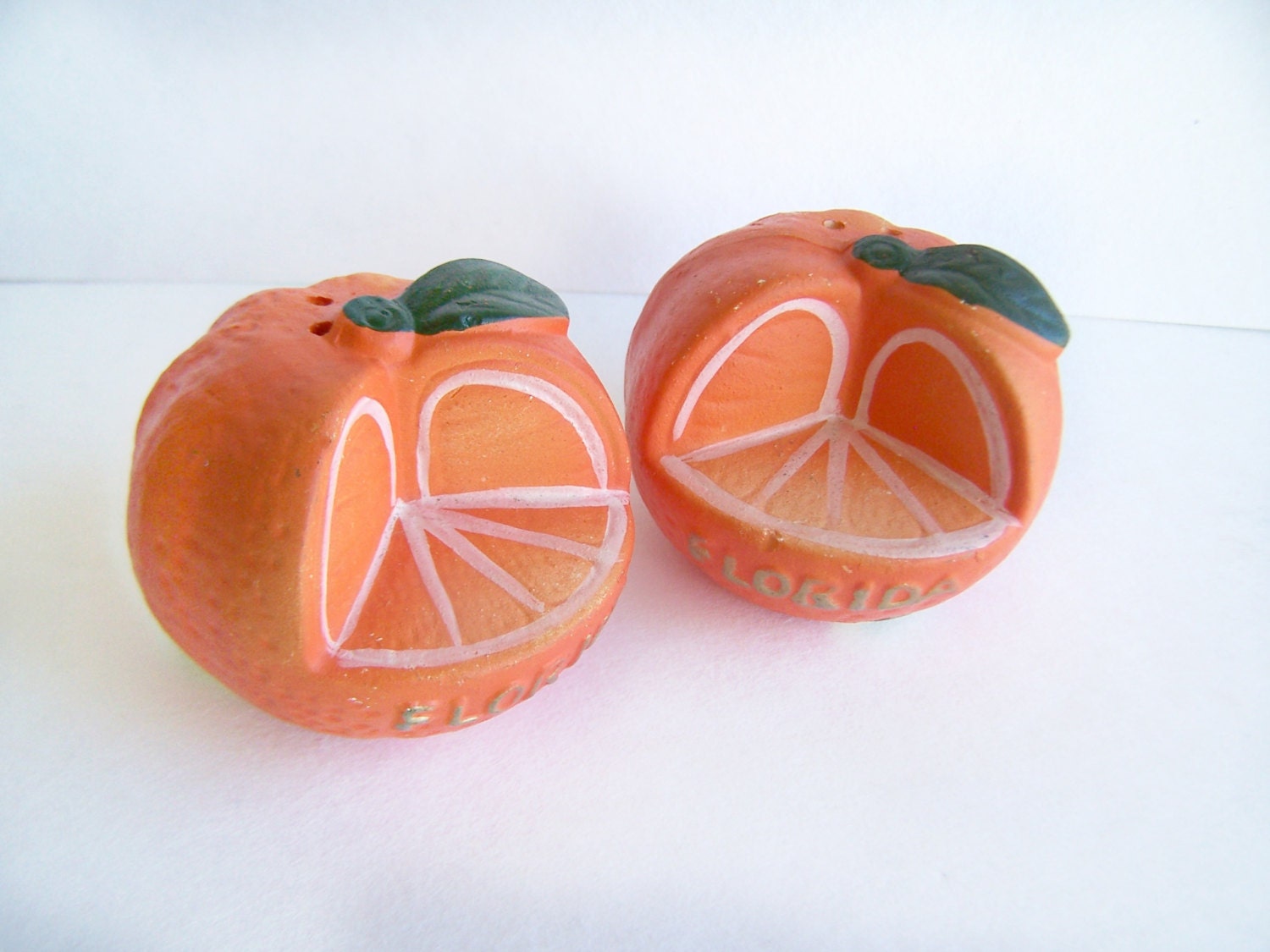Vintage Orange Salt and Pepper Shakers Painted Ceramic Orange