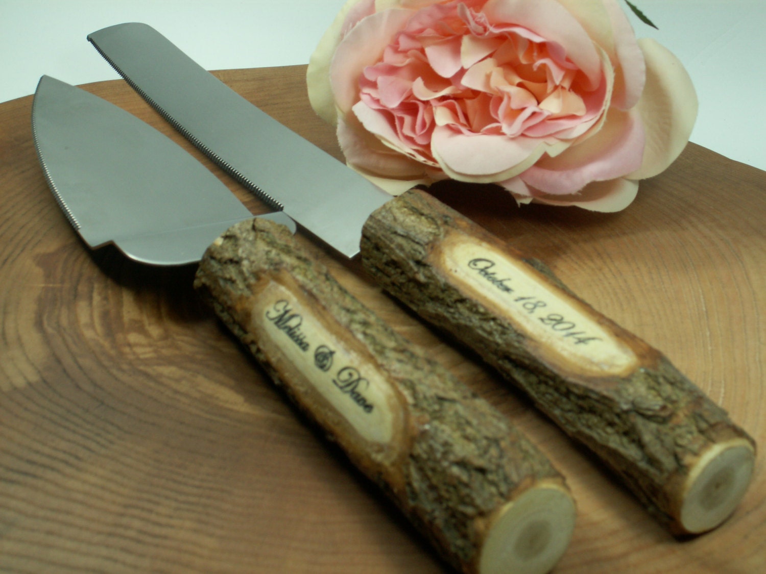 Rustic Old Wedding  Cake  Knife  Set  Wooden  by 