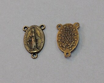 Free Shipping Antique Brass Miraculous Medal Rosary Center Piece