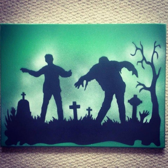 Zombies Hand painted zombie painting. Halloween. Spray