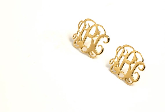 Post Monogram Earring- 1 inch Personalized Monogram - 18K Gold Plated