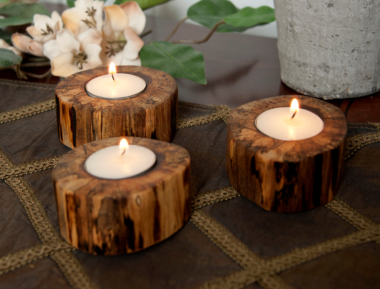 Wood votive candle holders natural wood tea by TheTreeofLifeGifts