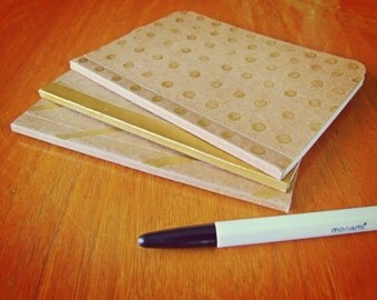 3 Handmade Gold Painted Notebooks Set, Pocket Journals, Original Mini Diaries and Jotters, Decorated Journals