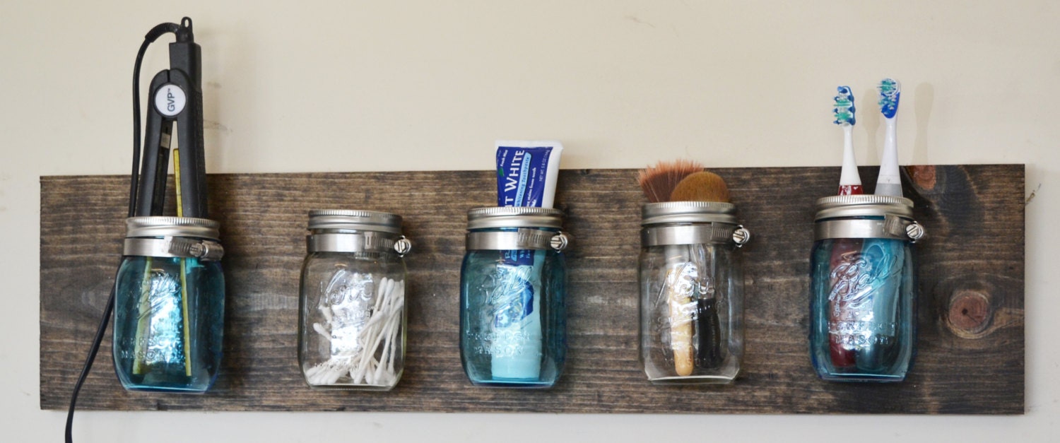 mason Jar shelf for the bathroom by ShopCrissCrossApples on Etsy