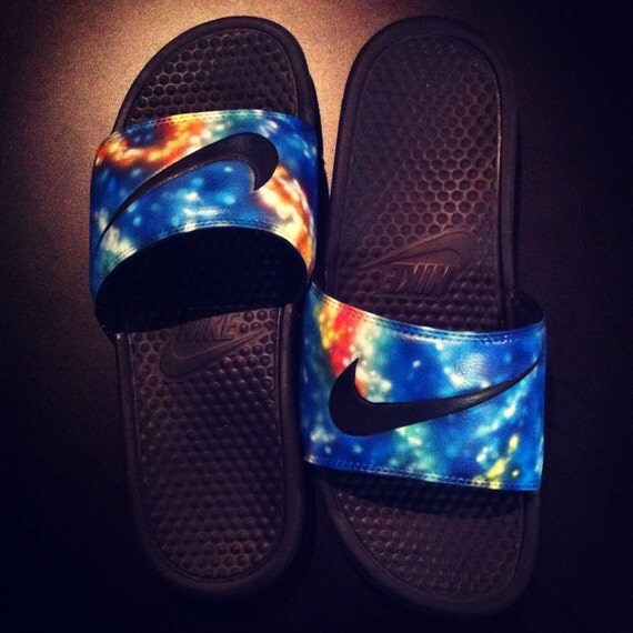 New Men's Nike Custom Galaxy Benassi Swoosh Slide Sandals Flip flops ...