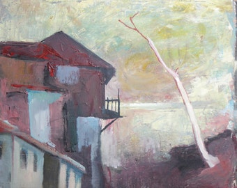 Vintage oil painting expressionist landscape