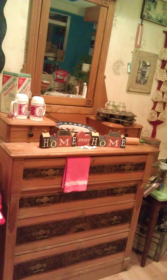 Antique Eastlake Oak Dresser Vanity with Mirror Haute Juice