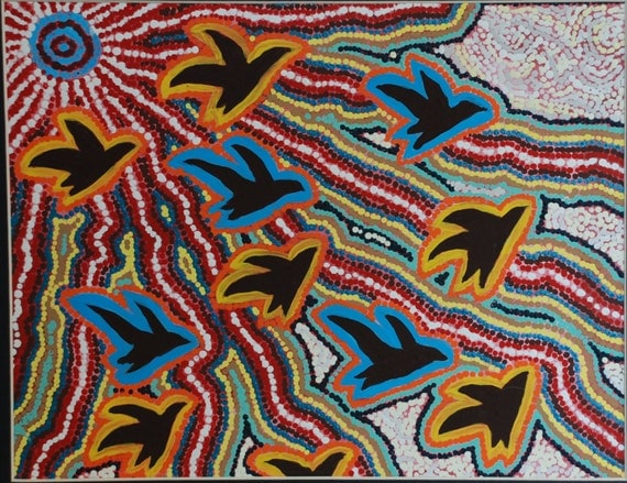 Items similar to Aboriginal art, dots, flying birds, spiritual, sky ...