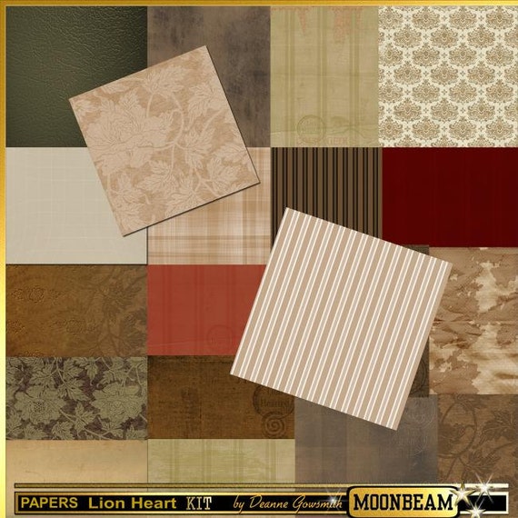 Masculine Scrapbook papers Kit Lion Heart - digital scrapbooking for male theme Boys or mens