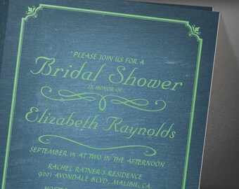 Blue Chalkboard Bridal Shower invites