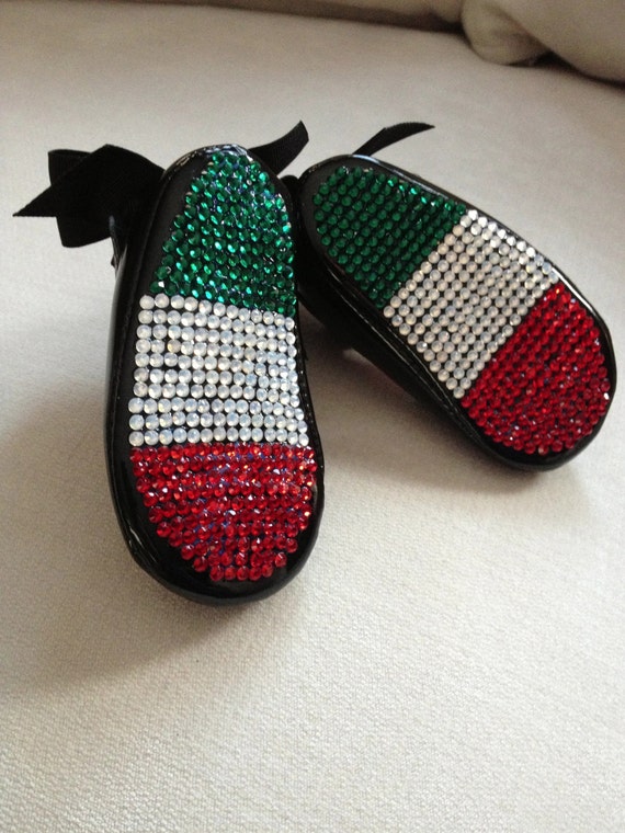 Italian Flag Crystal Baby Crib Shoes  Italian Baby by TheGlamBaby