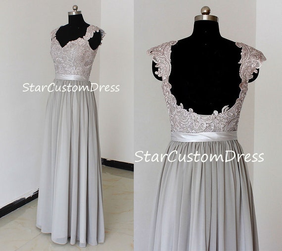  Grey  Long  Lace Bridesmaid  Dresses  A line With by 