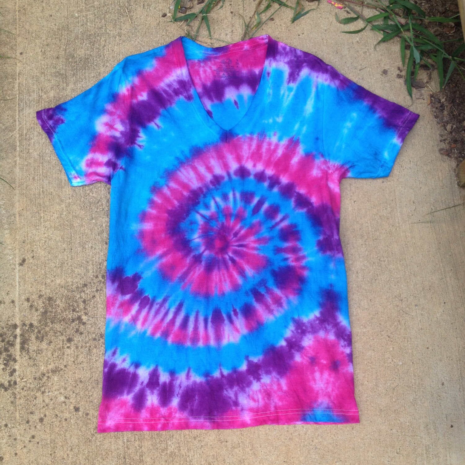 Tie Dye Spiral Vneck Tshirt Pink Blue and Purple