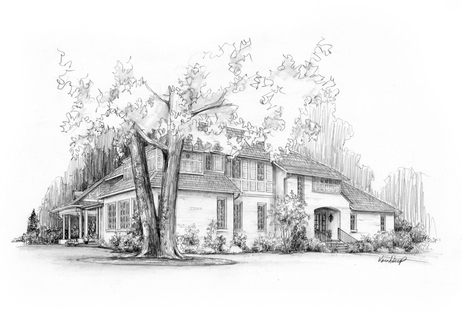 Custom Pencil sketch House drawing from your photo 8 x