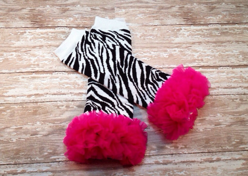 Zebra & Hot Pink Ruffle Leg Warmers by LilEmeraldBoutique on Etsy