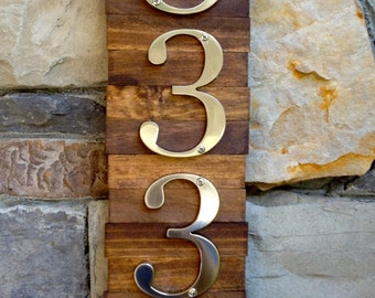 Decorative House Number Plaque (4#'s). Wooden Plaque Hanger w/ Metal Numbers. Hanging Wooden House Number Plaque. Suits Modern/Rustic Style.