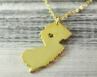 I heart New Jersey Necklace New Jersey pendant 18K gold plated state necklace state pendant map pendant hammer state necklace Mother gift