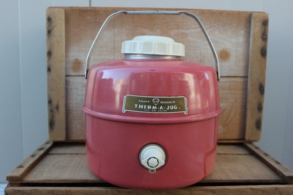 Vintage PATIO PINK Therma A Jug Picnic Camping Jug Cooler with Spigot, Knapp Monarch, One Gallon - Vintage Travel Trailer Decor