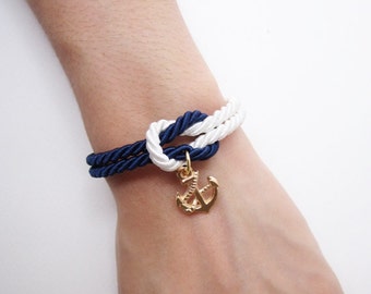nautical bracelet anchor bracelet sailor bracelet navy bridesmaid bracelet, rope bracelet, wedding gift, beach wedding favors, knot bracelet