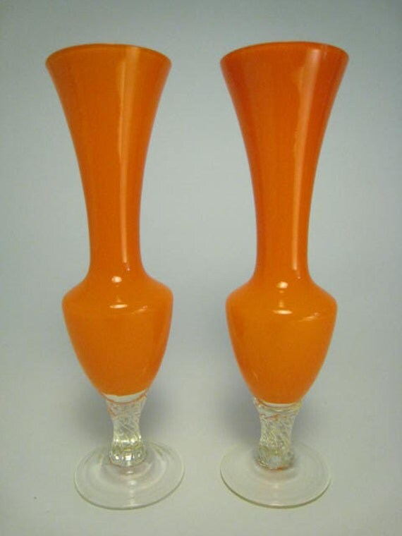 Pair Of Vintage Orange Vases By ModernMorning On Etsy