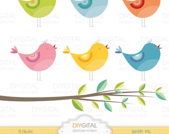 Birds Clip Art  - 11 Printable cliparts for scrapbooking, cards, web graphics - PNG- 300dpi- Instant Download