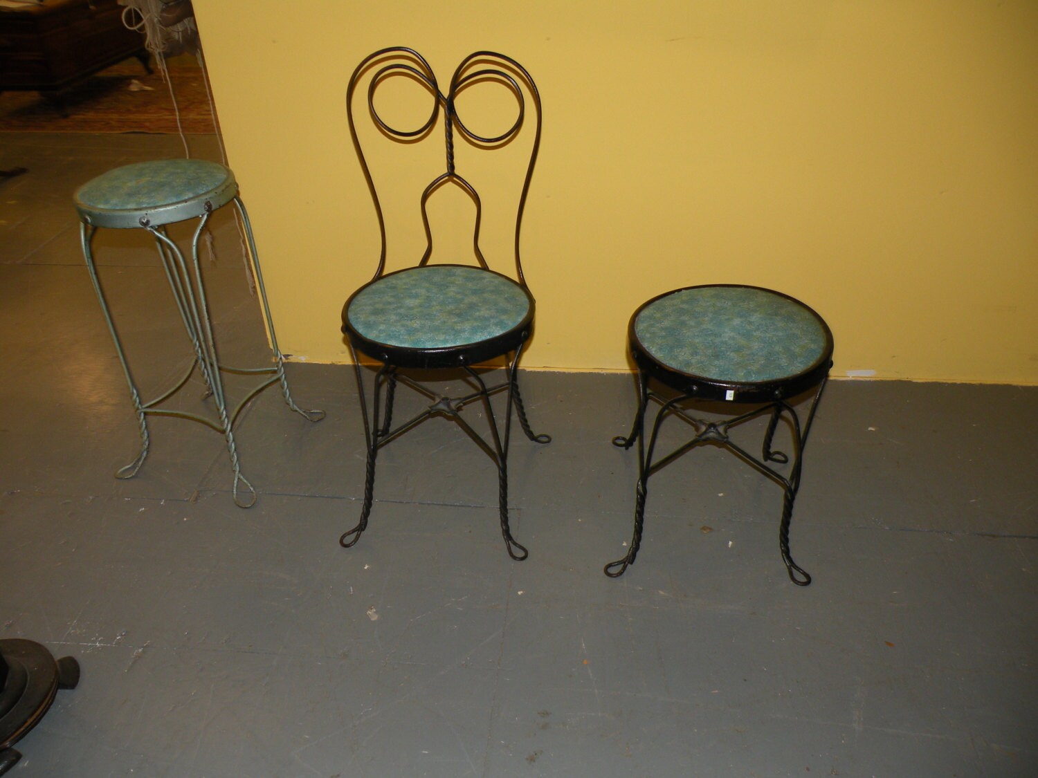 Set of 3 Antique Vintage Ice Cream Parlor Chairs Stools Haute Juice
