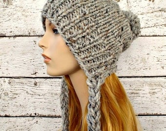 Instant Download Knitting Pattern - Slouchy Ear Flap Hat Pattern - Knit Hat Pattern Charlotte Split Brim Slouchy Beanie Pattern - Womens