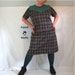 SALE - Copacetic Dress -- plus size, size 24, size 2X / 3X -- short sleeve -- brown plaid, teal vintage poly fabrics -- 50B-46W-53H