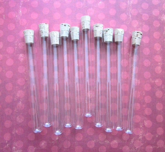 Set of 10 Vintage Glass Tubes With Cork Lids by 5and10vintage