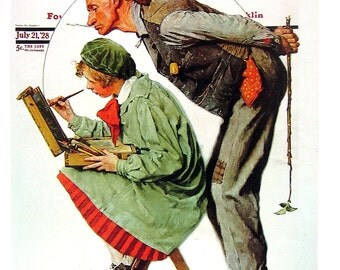 Artist and Critic - Norman Rockwell - Saturday Evening Post Cover - 1989 Vintage Book Page - 10 x 12