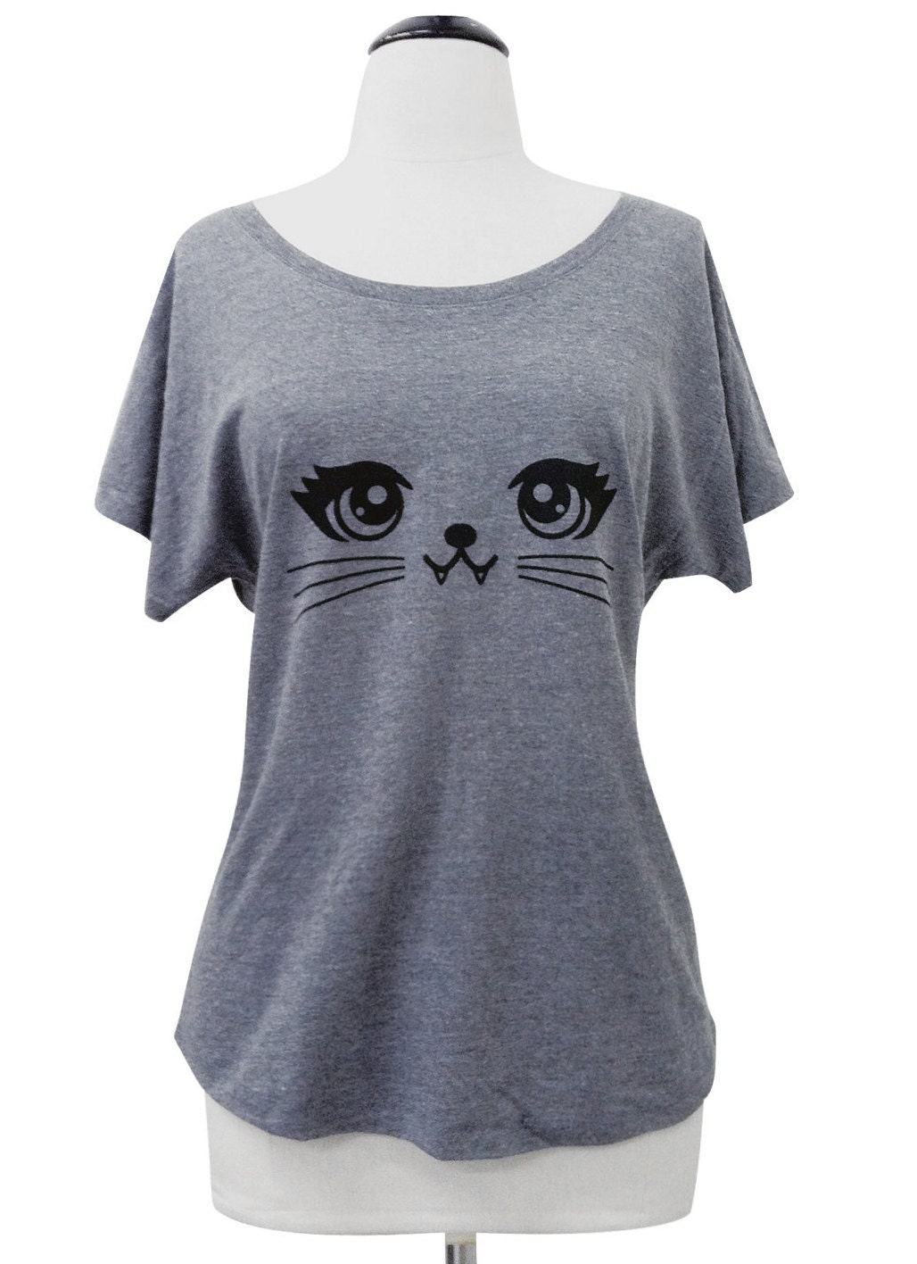 CAT T-Shirt Kitty Vampire Face Shirt Tri-Blend Dolman Top