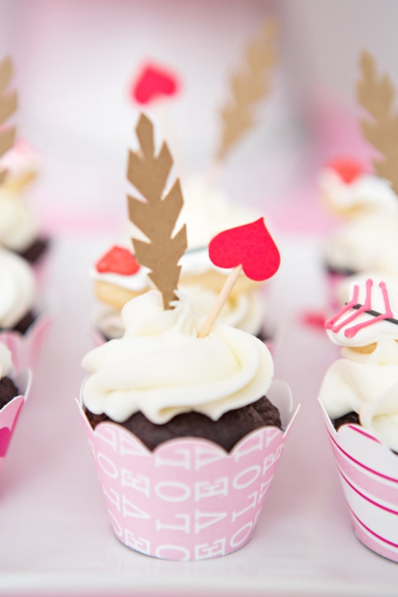 Valentine's Day Cupid's Arrow cupcake toppers - set of 12 Il_570xn