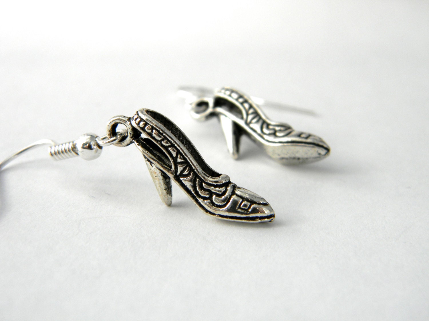 High Heel Shoe Earrings Silver Color Dangle Earrings