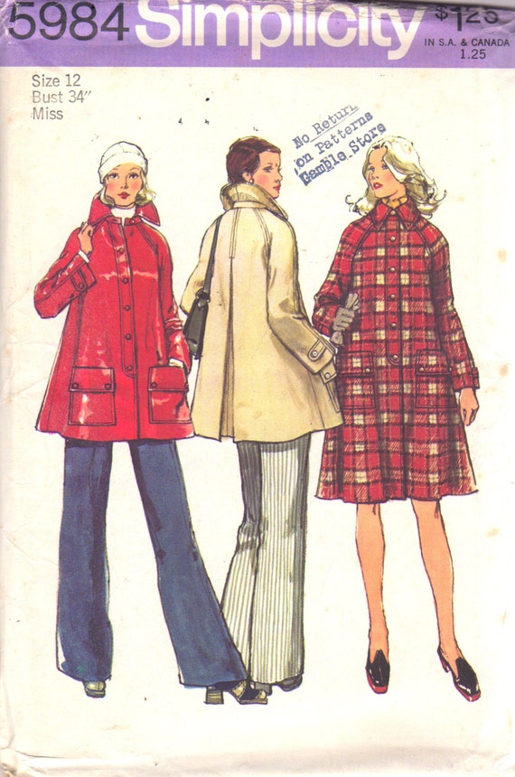 1970s Simplicity 5984 Misses Tent Coat Jacket Pattern by mbchills