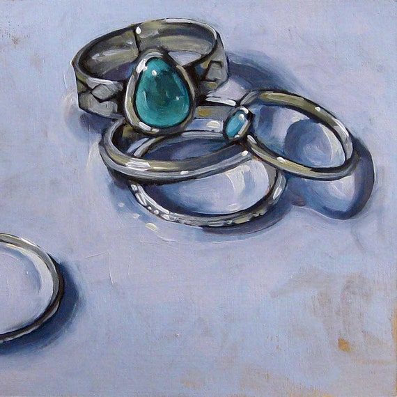 Items similar to Oil Painting - Original Art - Silver Rings - Jewelry ...