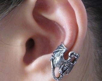 Dragon Ear Cuff Pewter - Dragon Ear Wrap Dragon Jewelry Non Pierced Earring Non Pierced Ear Cuff - Steampunk Jewelry Dragon Earring Earcuff