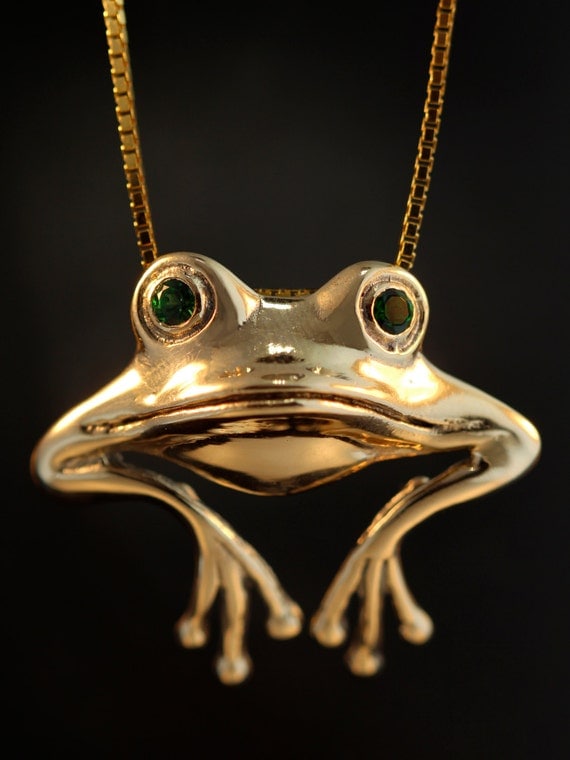 Items similar to Frog Necklace Frog Jewelry Gold Good Luck Frog