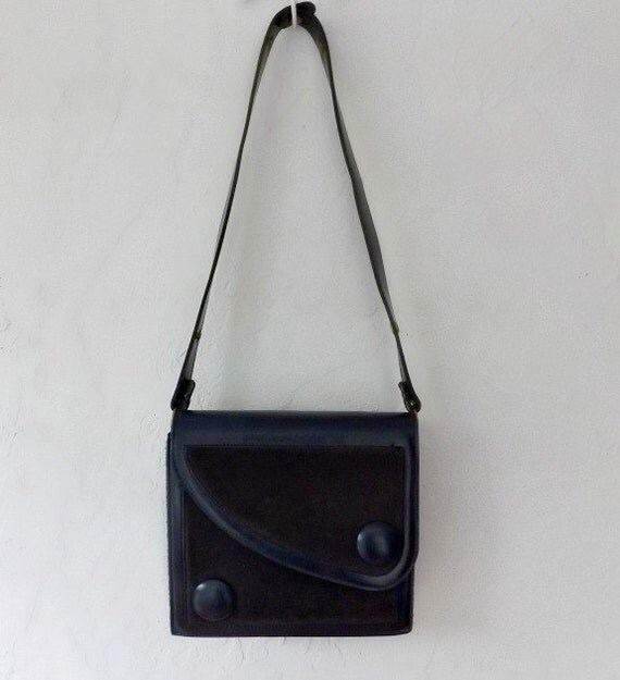Vintage Handbag, 60's Navy Blue Suede Leather Mod Handbag, Faux ...