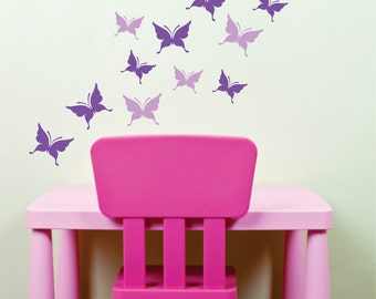 Butterfly wall sticker decals - set of 16 butterflies - removable vinyl rub on decals - butterfly wall decals for girl bedroom - butterflies