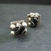 Vintage Mexico Earrings - Silver - Agate - Screw Backs - Boho -Tribal - Carved - Black - Dark Green - 1950s