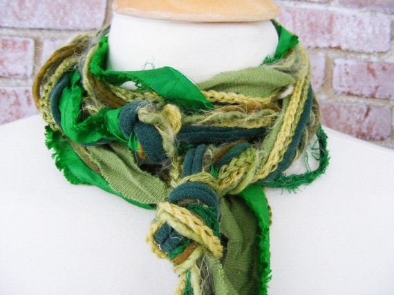 Long Skinny Layered Knotted Olive Green Sage by meiguidesigns