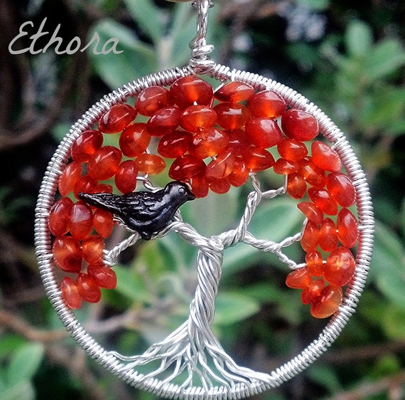Blackbird in Autumn Tree Pendant - Recycled Sterling Silver - Original Design by Ethora