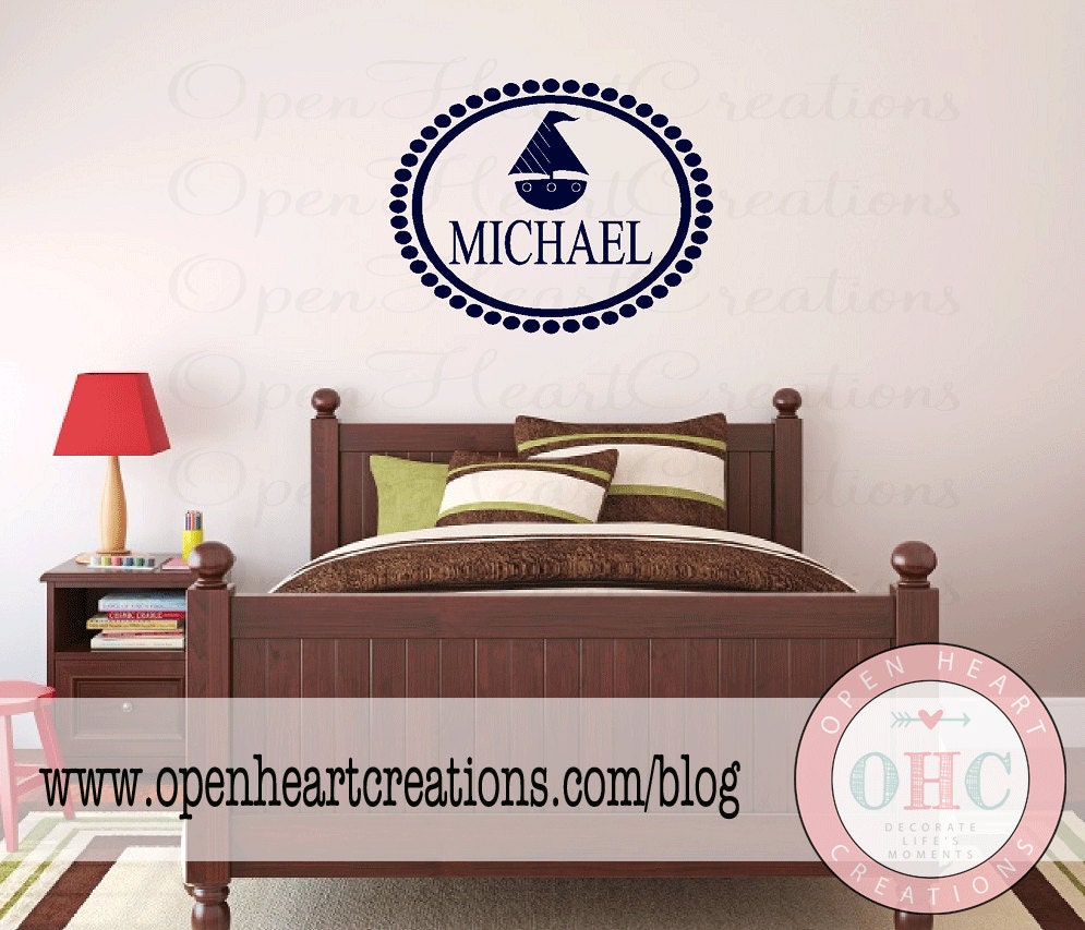 Personalized Vinyl Wall Decal Monogram Baby Boy Decal with