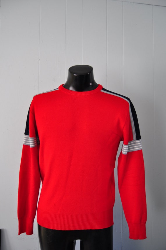 Vintage Ski Athletic Sweater Sweatshirt Red Black Gray Striped