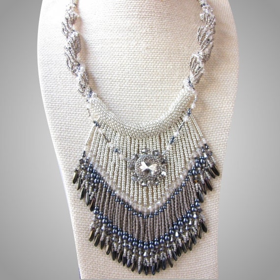 Items similar to Crystal Spiral and Fringe Necklace with Swarovski Focal on Etsy