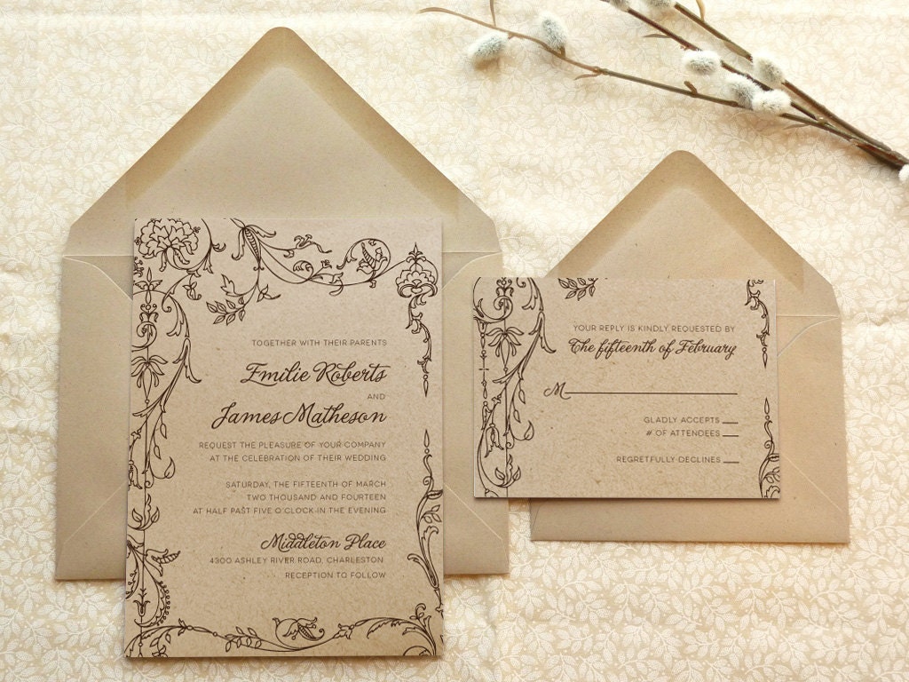 Fairy tale Romance Kraft Garden Wedding Invitations Flower